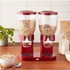 New Honey Can Do Double Cereal Dispenser Portion Control Red Chrome Silv…
